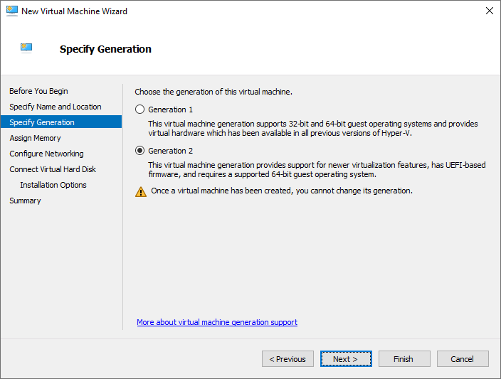 New Virtual Machine Wizard - Specify Generation