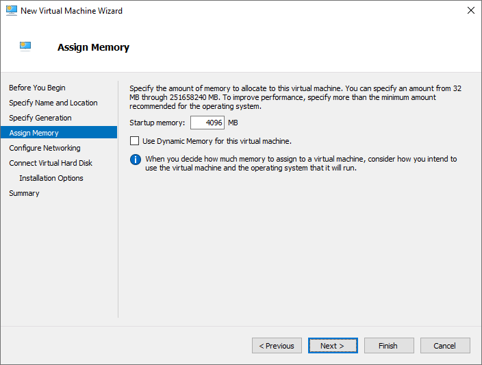 New Virtual Machine Wizard - Assign Memory