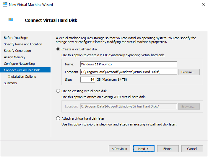 New Virtual Machine Wizard - Configure Virtual Hard Disk